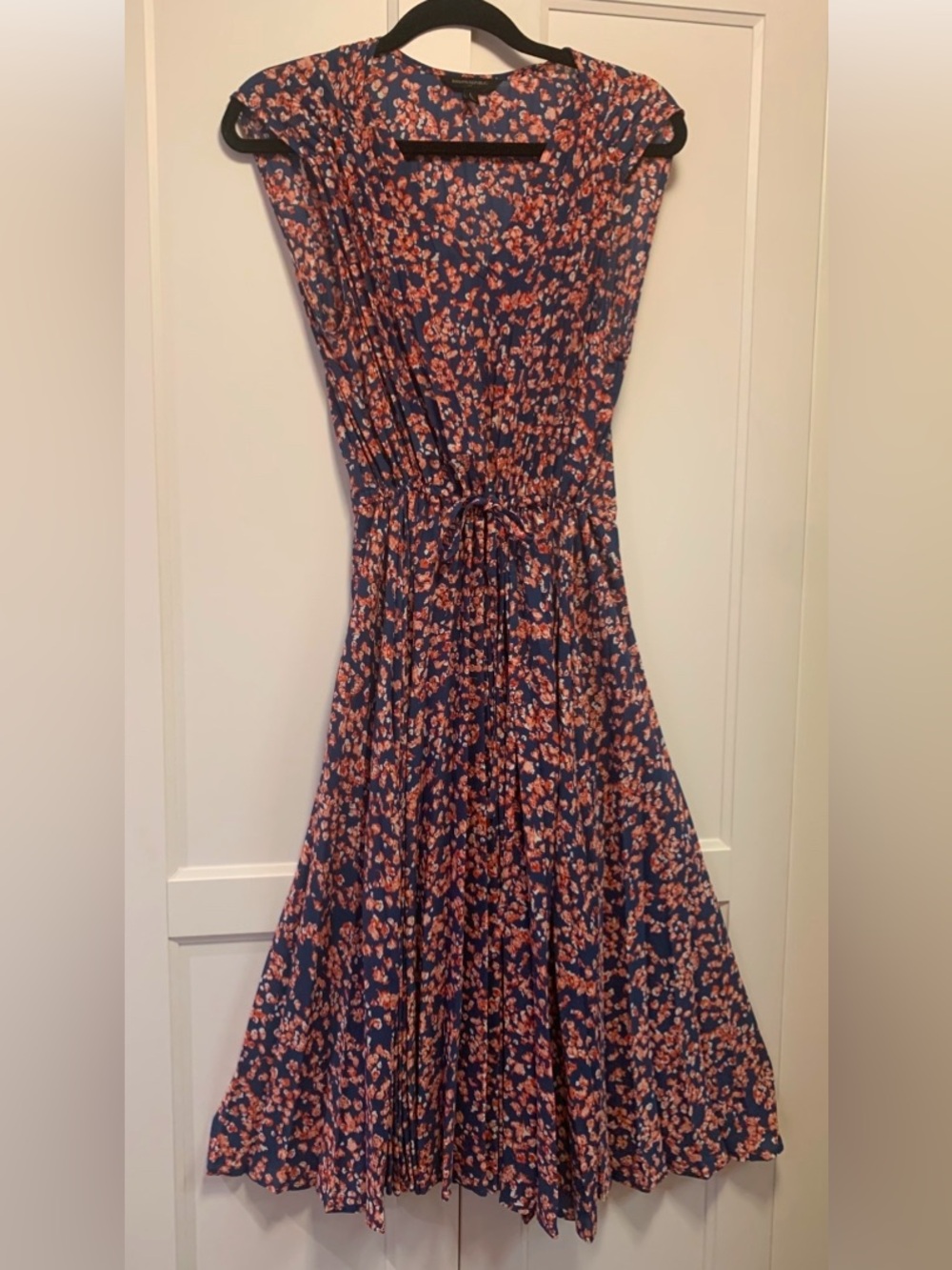 Banana Republic Blue Pink Floral Midi Dress size L Wedding Guest Vacation Resort